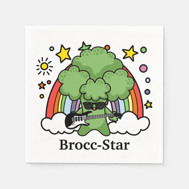 Green Broccoli Brocc, Rock Star Napkin (Front)