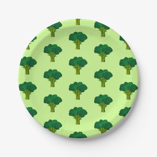Green Broccoli Vegetable Healthy Eating Veggie Paper Plate (Front)