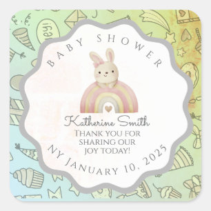 green brom grey bunny cute babyshower  square sticker