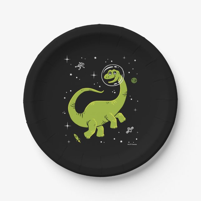Green Brontosaurus Dinos In Space Paper Plate (Front)