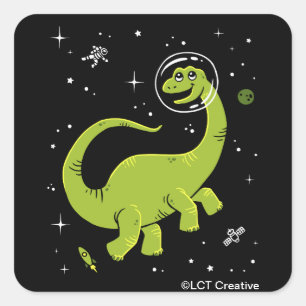 Green Brontosaurus Dinos In Space Square Sticker