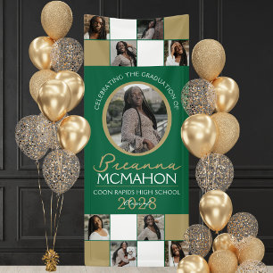 Green & Bronze Gold Photo Collage Graduation Vinyl Banner