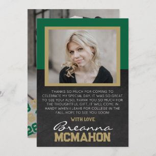 Green & Bronze Graduation Photo Thank You Card