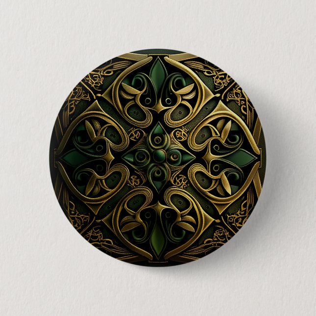 Green Bronze Ornamental Plaid Decoration Pattern 6 Cm Round Badge (Front)