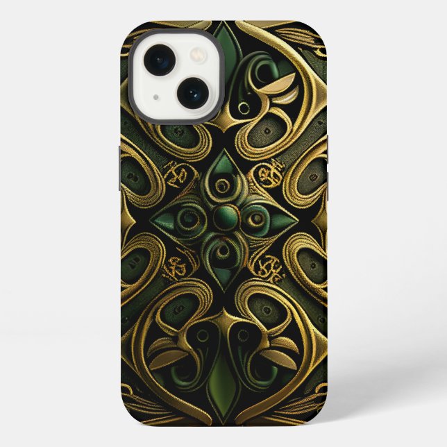 Green Bronze Ornamental Plaid Decoration Pattern iPhone Case (Back)