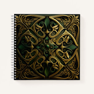 Green Bronze Ornamental Plaid Decoration Pattern Notebook