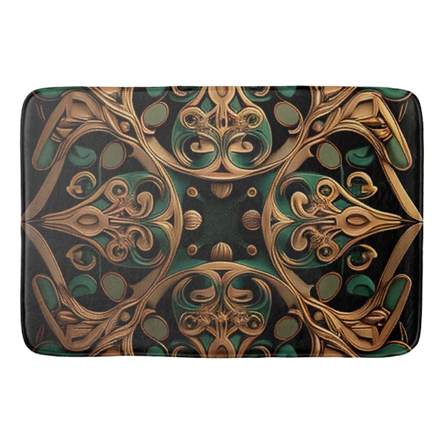 Green Bronze Ornamental Plaid Pattern Decoration Bath Mat (Front)