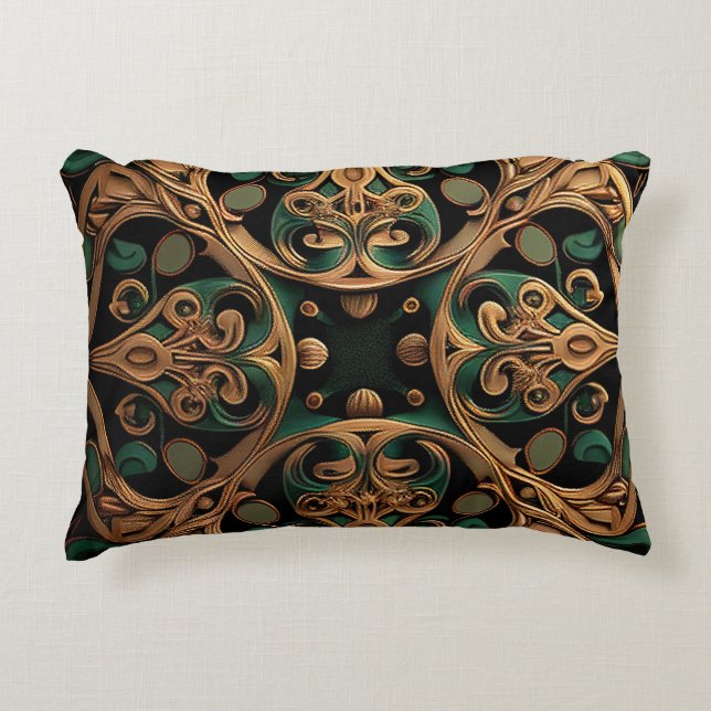 Green Bronze Ornamental Plaid Pattern Decoration Decorative Cushion (Front)