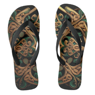 Green Bronze Ornamental Plaid Pattern Decoration Jandals