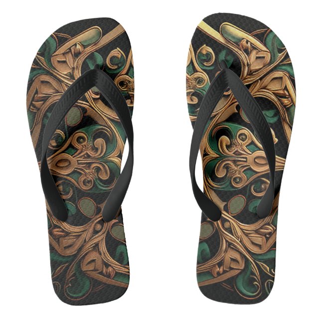 Green Bronze Ornamental Plaid Pattern Decoration Jandals (Footbed)