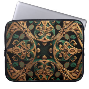 Green Bronze Ornamental Plaid Pattern Decoration Laptop Sleeve