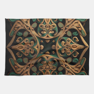 Green Bronze Ornamental Plaid Pattern Decoration Tea Towel