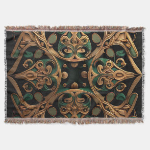 Green Bronze Ornamental Plaid Pattern Decoration Throw Blanket