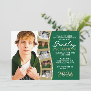 Green & Bronze Photo Filmstrip Graduation Collage Invitation