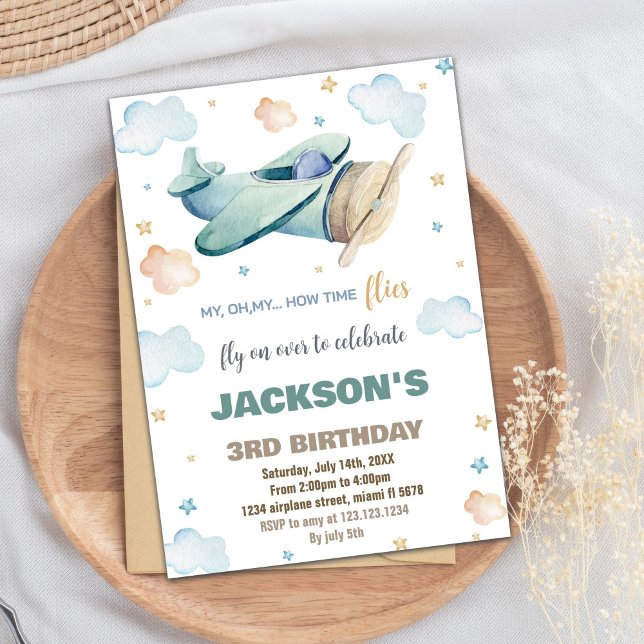 Green Brown Aeroplane Birthday Invitations (Green Brown Airplane Birthday Invitations)