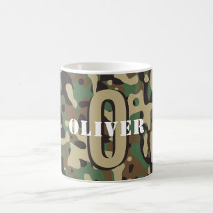 Green Brown Beige Camo Camouflage Monogram Name Coffee Mug