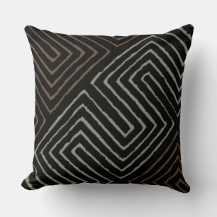 Green Brown Black African Maze Mud Cloth Tribal Cushion