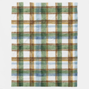 Green Brown Blue Plaid Stripes Fleece Blanket