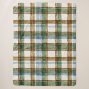 Green Brown Blue Plaid Stripes Sherpa Blanket