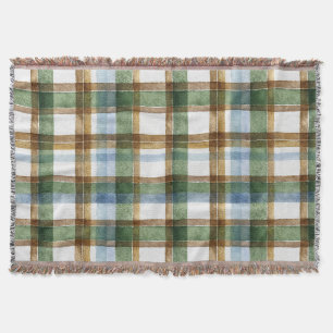 Green Brown Blue Plaid Stripes Throw Blanket