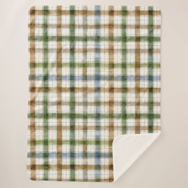 Green Brown Blue Stripes  Sherpa Blanket (Front)