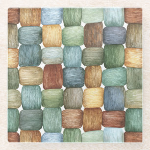 Green Brown Blue Yellow Squares Birthday Glass Coaster