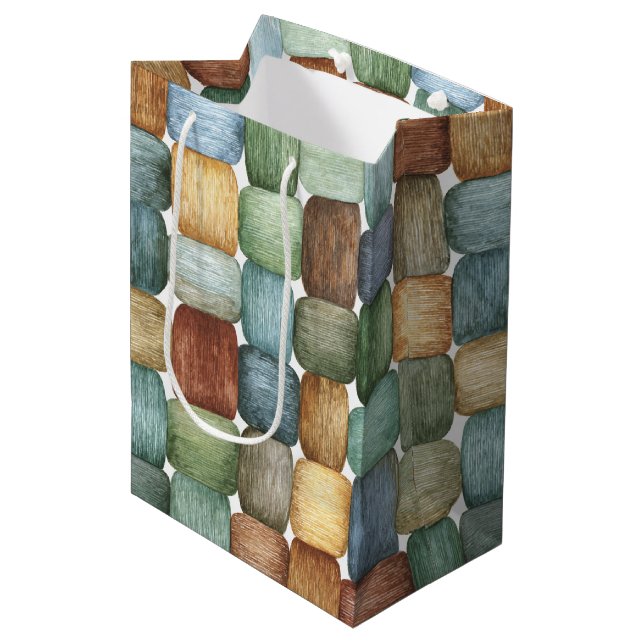 Green Brown Blue Yellow Squares Birthday Medium Gift Bag (Front Angled)