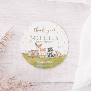 Green Brown Boy Watercolor Woodland Animals Classic Round Sticker