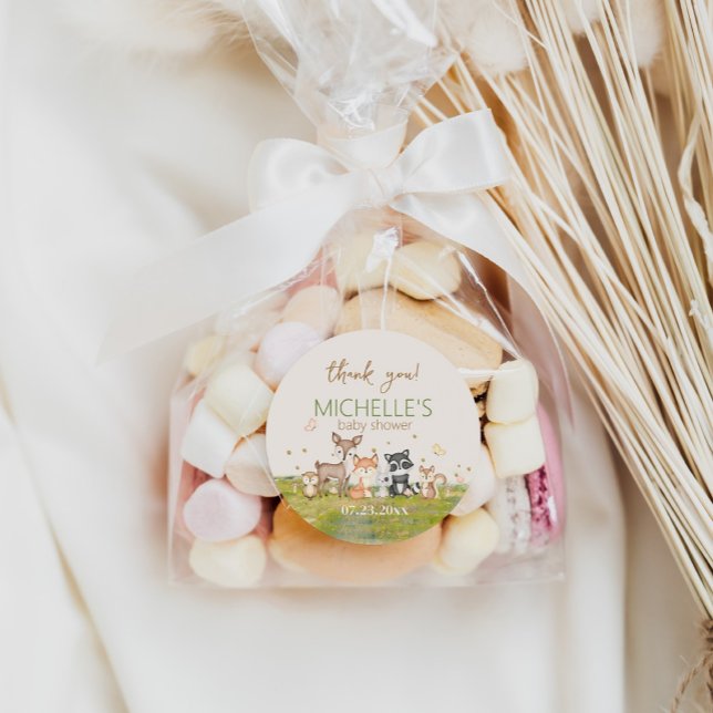 Green Brown Boy Watercolor Woodland Animals Classic Round Sticker (Creator Uploaded)