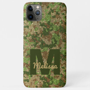 Green Brown Camouflage Glitter Camo Monogram Name Case-Mate iPhone Case