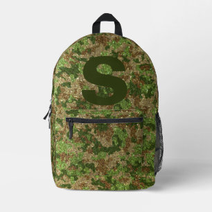 Green Brown Camouflage Glitter Camo Monogram Name Printed Backpack