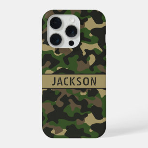 Green Brown Camouflage Personalised iPhone 15 Pro Case