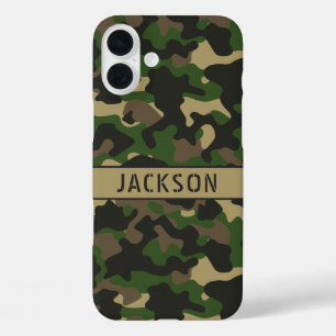 Green Brown Camouflage Personalized iPhone 16 Plus Case