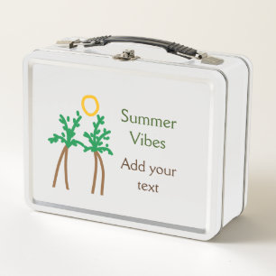 Green brown coconut tree summer vibes add your tex metal lunch box