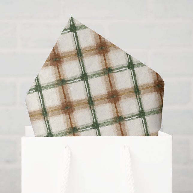 Green Brown Cream Plaid Stripes Birthday Tissue Paper (Gift Bag)