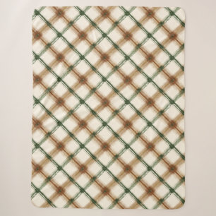 Green Brown Cream Plaid Stripes Sherpa Blanket