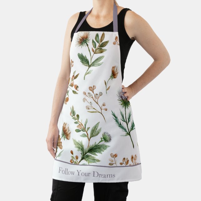 Green Brown Cream Purple Flowers Apron (Insitu)