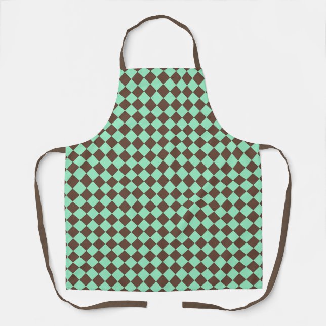 Green Brown Diamond Chequered Pattern Apron (Front)