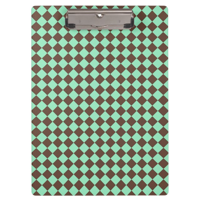Green Brown Diamond Chequered Pattern Clipboard (Front)