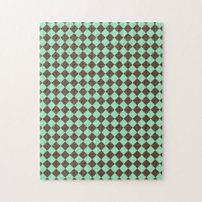 Green Brown Diamond Chequered Pattern Jigsaw Puzzle (Vertical)