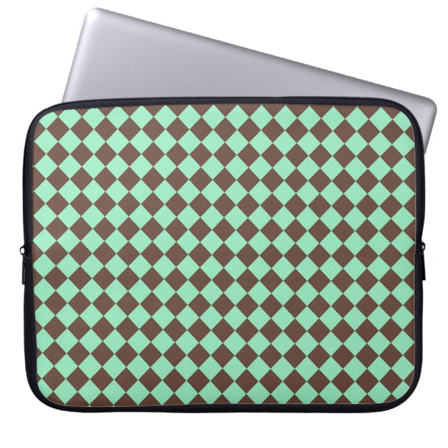 Green Brown Diamond Chequered Pattern Laptop Sleeve (Front)