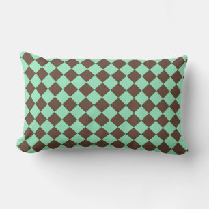 Green Brown Diamond Chequered Pattern Lumbar Cushion