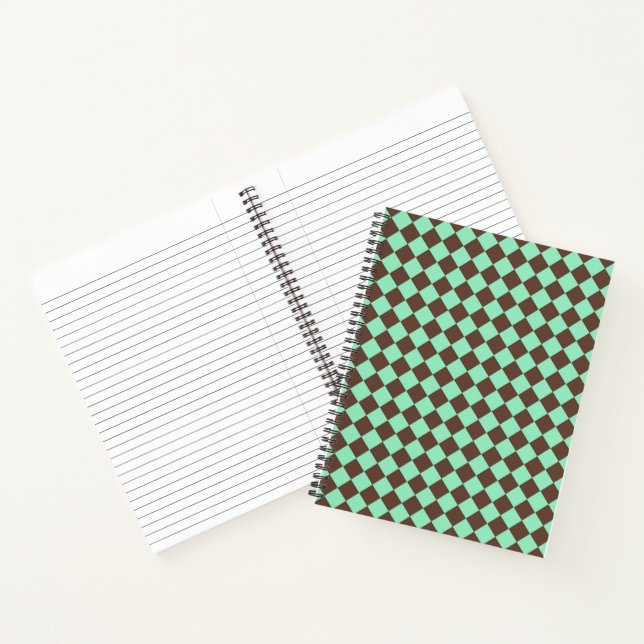 Green Brown Diamond Chequered Pattern Notebook (Inside)