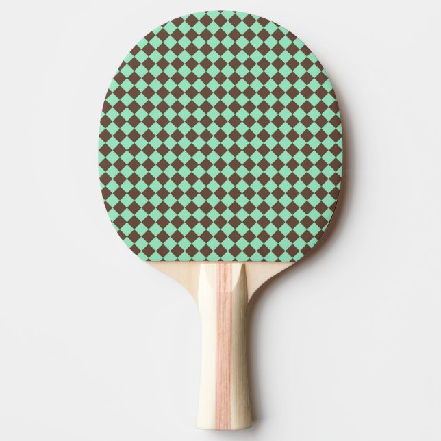 Green Brown Diamond Chequered Pattern Ping Pong Paddle (Front)