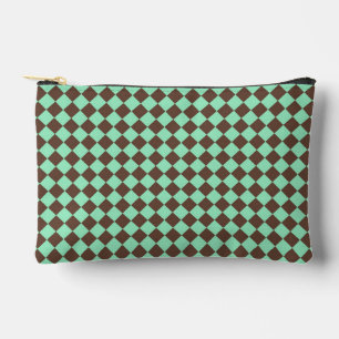Green Brown Diamond Chequered Pattern Small Accessory Pouch