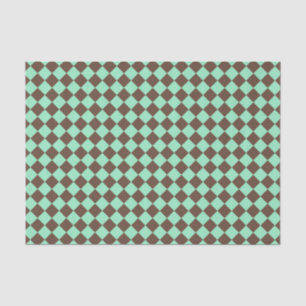 Green Brown Diamond Chequered Pattern Tissue Paper