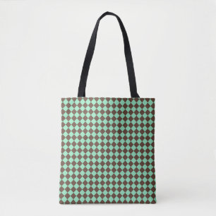 Green Brown Diamond Chequered Pattern Tote Bag