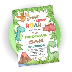 Green & Brown Dinosaur Birthday Invitation
