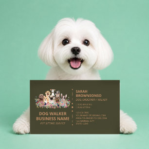 Green Brown Dog Walking Service Boutique Pet Business Card