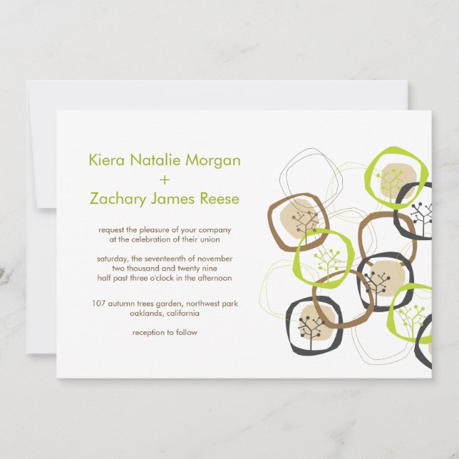 Green & Brown Forest Tree Rings Rustic Wedding Invitation (Front)